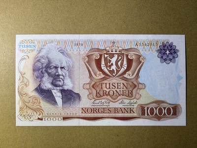 《张总收藏》181期-外币精品百拍特别场 挪威1000克朗 UNC 1978年 挪威剧作家易卜生 A冠