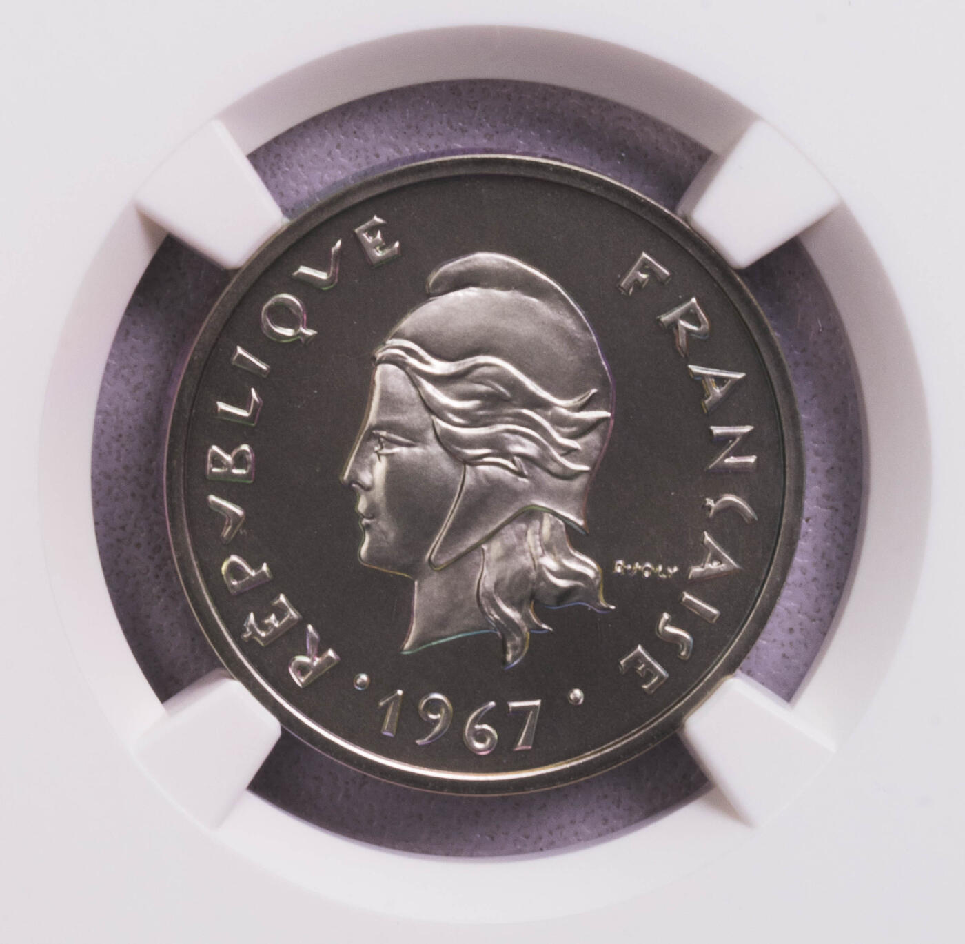 NGC-PF69 1967新赫布里底10法郎镍加厚样币 顶级品