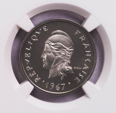 NGC-PF69 1967新赫布里底10法郎镍加厚样币 顶级品 - NGC-PF69 1967新赫布里底10法郎镍加厚样币 顶级品