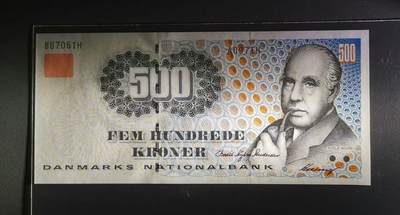 《张总收藏》181期-外币精品百拍特别场 丹麦1997年初版第一签名A0冠500克朗UNC-无4有荧光反应，A0971H代表1997年，Pick#58a