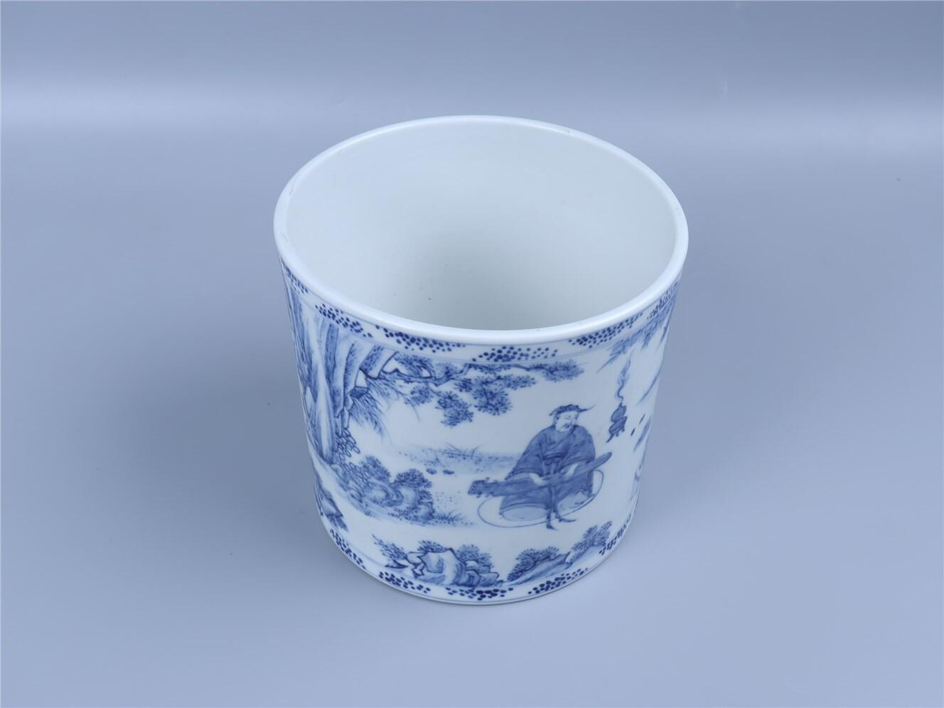 承乾2024年秋季文物艺术品拍卖会 清 青花竹林七贤笔筒 1 17*17.8cm  瓷