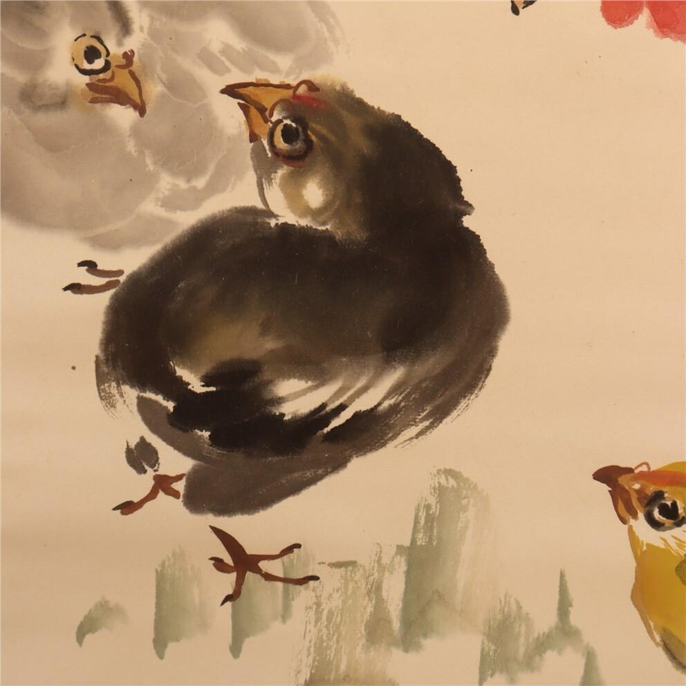 承乾2024年秋季文物艺术品拍卖会 苏葆桢  葡萄双鸡 设色纸本立轴 97*45cm
