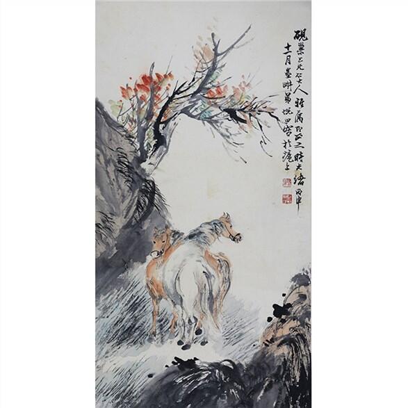 承乾2024年秋季文物艺术品拍卖会 倪田 双骏图 设色纸本立轴 85x45cm