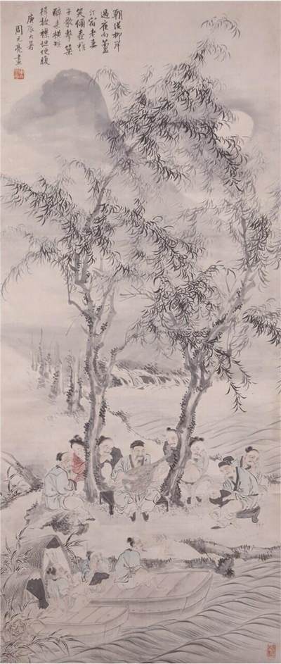 承乾2024年秋季文物艺术品拍卖会 - 周元亮 柳岸击筑图 设色纸本立轴 126.5*54.3cm