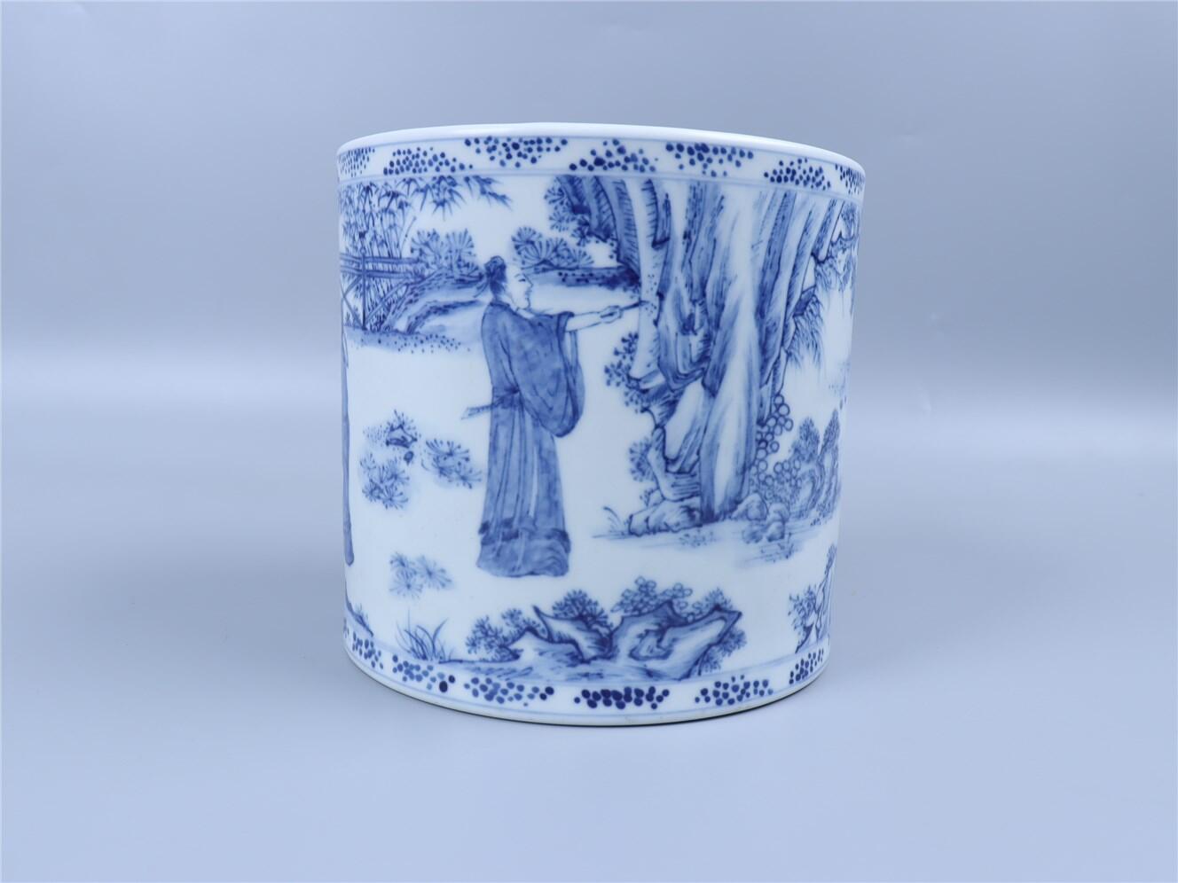 承乾2024年秋季文物艺术品拍卖会 清 青花竹林七贤笔筒 1 17*17.8cm  瓷