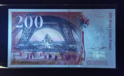 《张总收藏》181期-外币精品百拍特别场 法国1999年200法郎UNC长号段无347 法国工程师埃菲尔及他设计的埃菲尔铁塔 Pick#159c