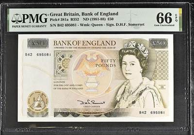 《张总收藏》181期-外币精品百拍特别场 英格兰50镑 PMG66E D序列 D.H.F. Somerset首签