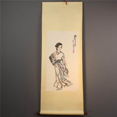 近现代 黄胄 得鱼图 设色纸本立轴 89*46cm
