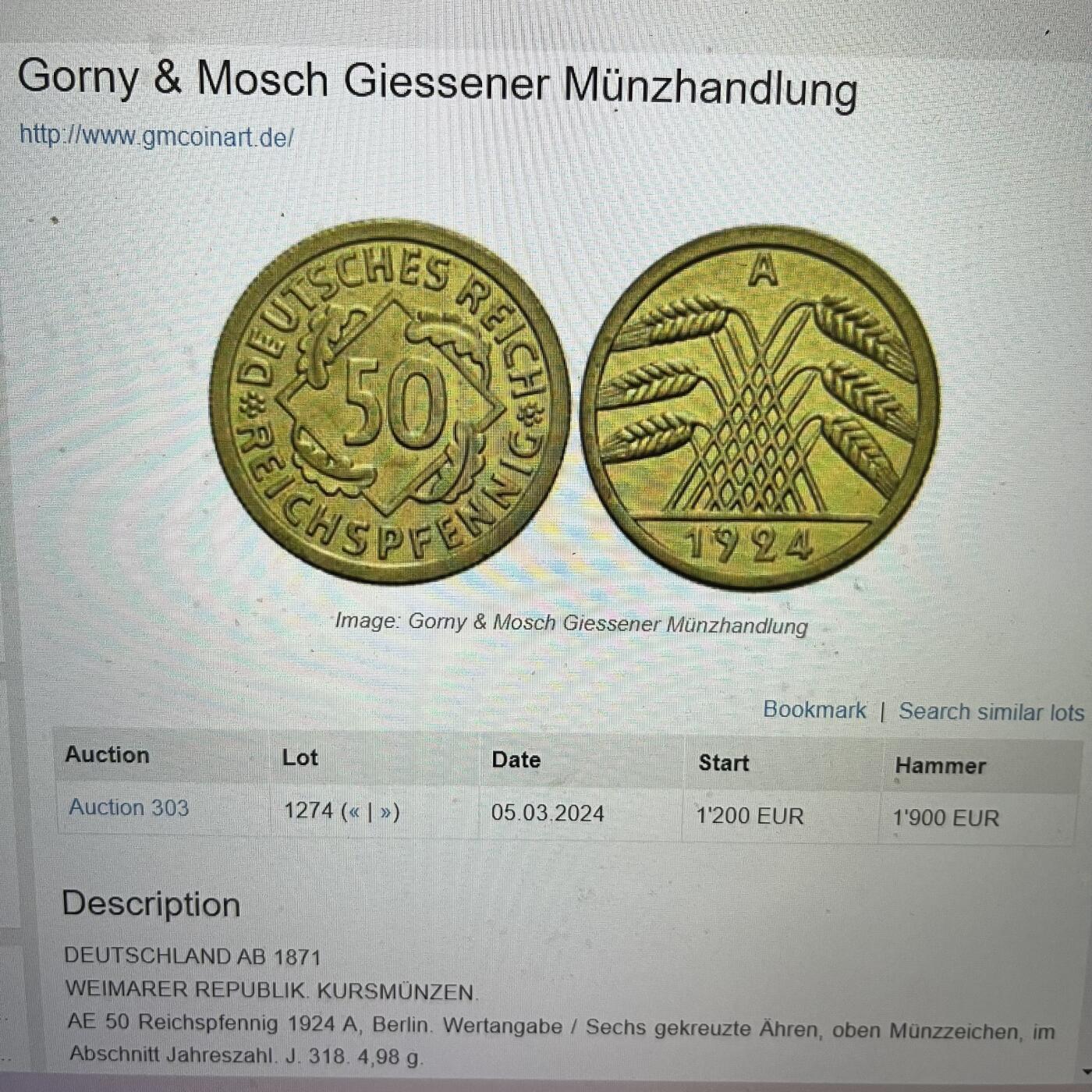 NGC-MS65 1924A德国魏玛50芬尼铜币 亚军魏玛大筋