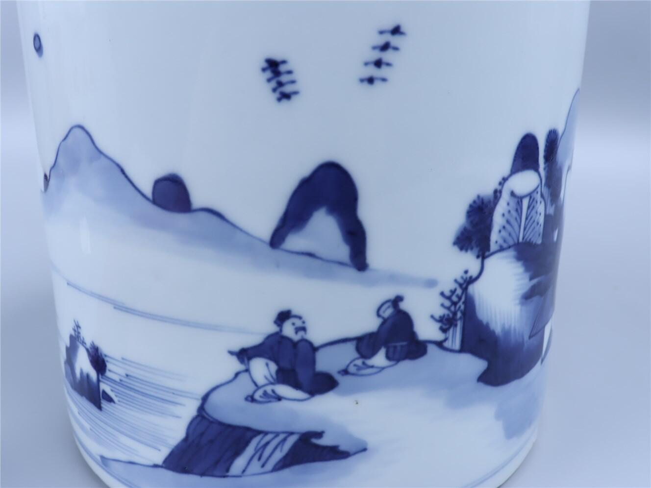 承乾2024年秋季文物艺术品拍卖会 清 青花山水笔筒 1 18.5*15.8cm  瓷