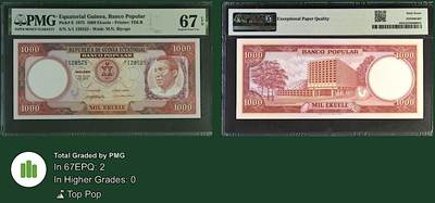 《张总收藏》181期-外币精品百拍特别场 赤道几内亚1000埃奎勒 PMG67E 1975年 A1冠 无347冠军分 仅2张