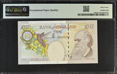 《张总收藏》181期-外币精品百拍特别场 英国E序列2000年初版首签少见AA01冠10镑PMG67E亚军分无347 冠军68分仅2张 Pick#389a