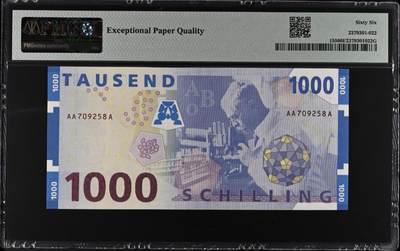《张总收藏》181期-外币精品百拍特别场 奥地利1997年少见AAA冠1000先令PMG66E无4尾8，免疫学家兰德斯泰纳