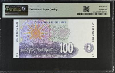 《张总收藏》181期-外币精品百拍特别场 南非1994年初版100兰特AA冠PMG67E亚军分无4，冠军68分仅2张 该套最少见的野牛