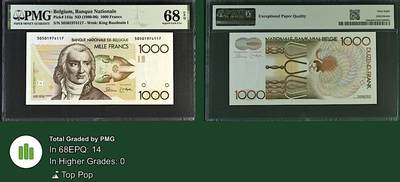 《张总收藏》181期-外币精品百拍特别场 比利时1000法郎 PMG68E 1980年 比利时作曲家格雷特里 冠军分