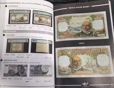 《张总收藏》181期-外币精品百拍特别场 (Live Auction法国cgb.fr印刷，原装进口9.5成新)法属&世界纸币目录2023年10月版