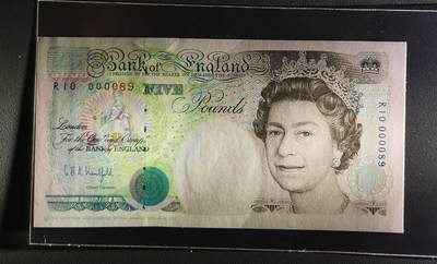 《张总收藏》181期-外币精品百拍特别场 英国E序列初版1990-2002年少见Kenfield签5磅UNC倒置十位89号，Pick#382b