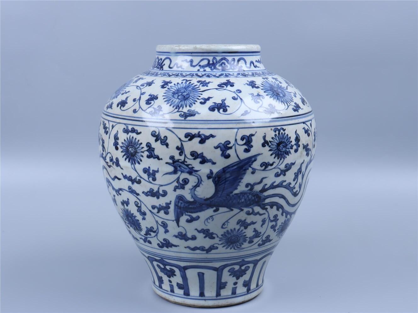 承乾2024年秋季文物艺术品拍卖会 明 青花凤穿花纹罐 1 24*31cm  瓷