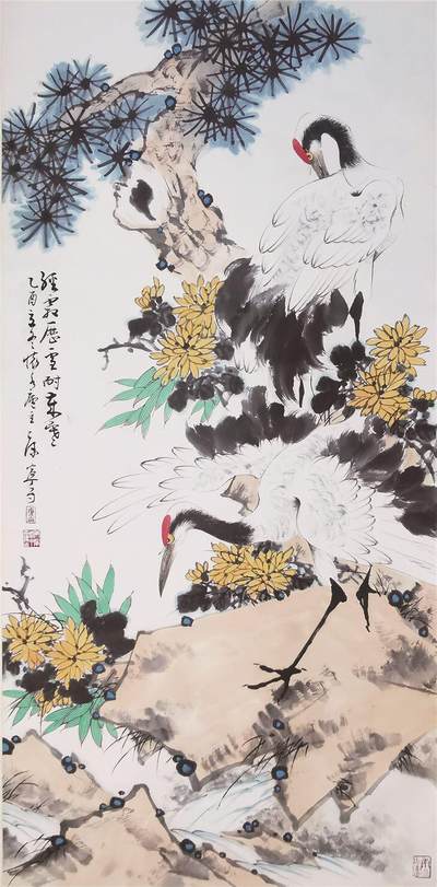 承乾2024年秋季文物艺术品拍卖会 - 康宁 松鹤延年 纸本立轴 137×67cm