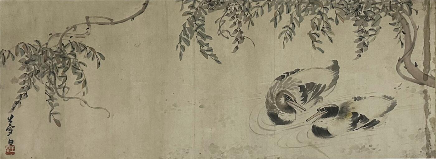 承乾2024年秋季文物艺术品拍卖会 王梦白 花鸟  设色纸本镜片 33×87cm