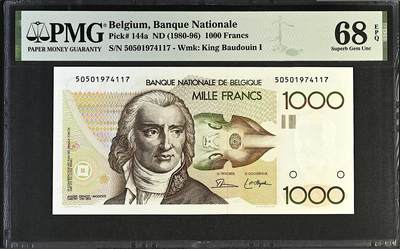 《张总收藏》181期-外币精品百拍特别场 比利时1000法郎 PMG68E 1980年 比利时作曲家格雷特里 冠军分