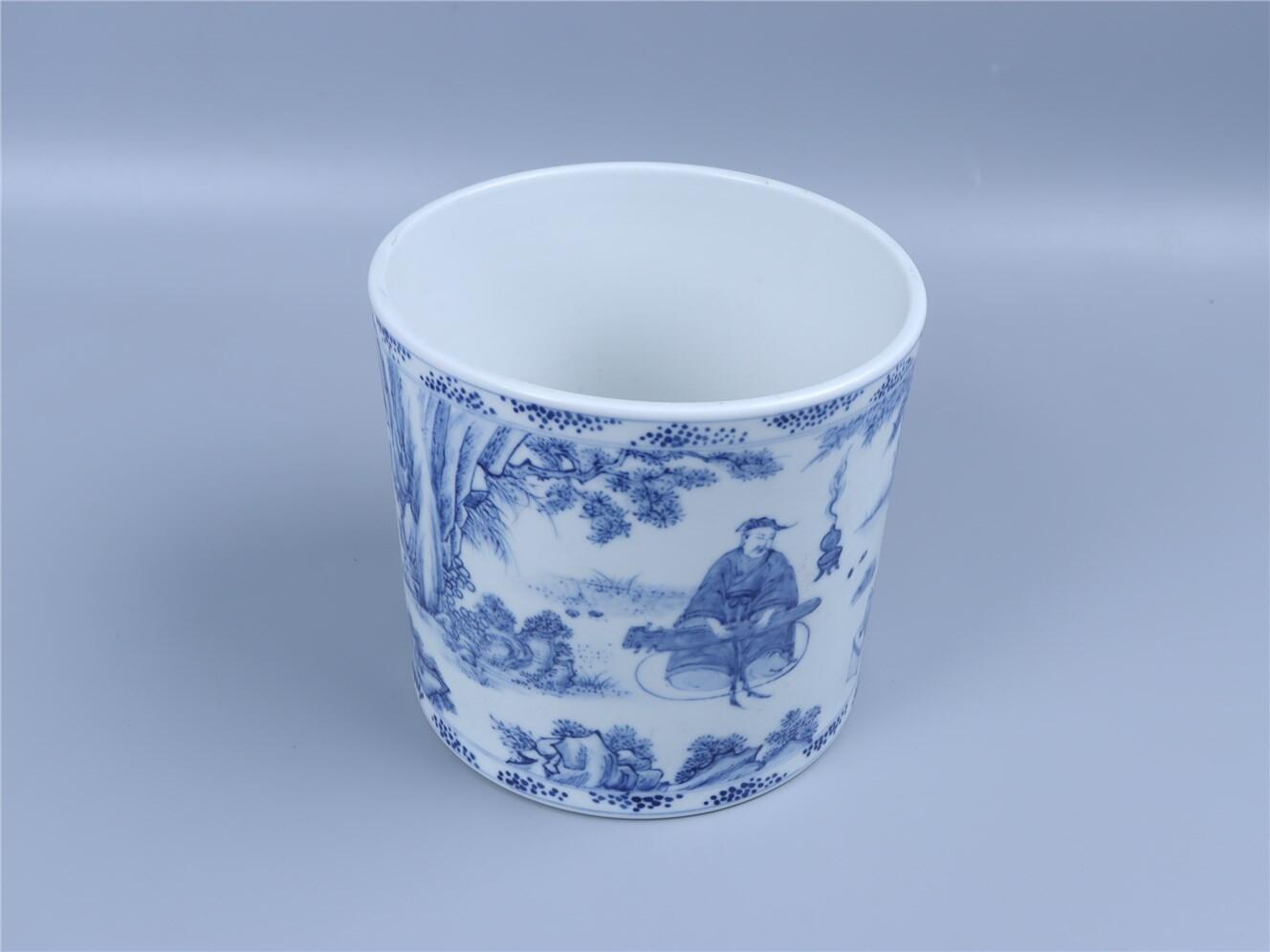 承乾2024年秋季文物艺术品拍卖会 清 青花竹林七贤笔筒 1 17*17.8cm  瓷