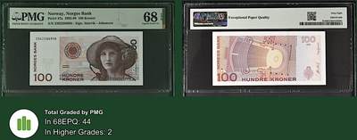 《张总收藏》181期-外币精品百拍特别场 挪威100克朗 PMG68E 1995年 初版首发年a版 挪威女高音歌唱家弗拉斯达德 无47