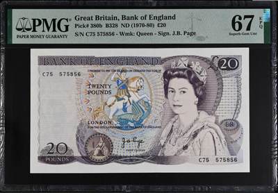 《张总收藏》181期-外币精品百拍特别场 英国D序列1970-80年20镑PMG67E亚军分无4 背面莎士比亚 Page签名 Pick#380b 冠军68分仅4张