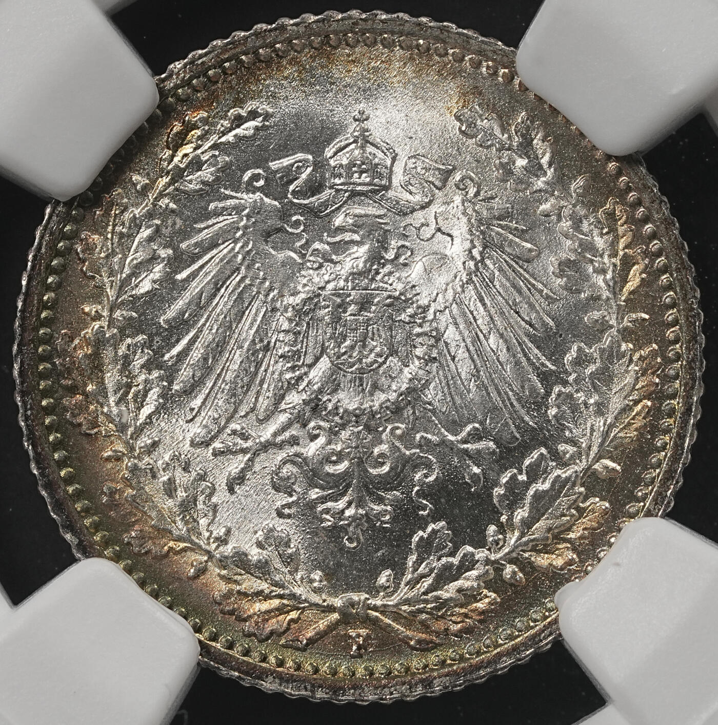 修遠堂世界钱币第五十二期 全场包邮 NGC MS65 1915年德国1/2马克银币 F厂铭