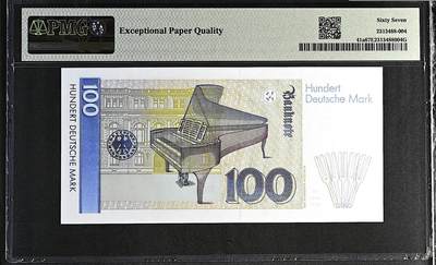 《张总收藏》181期-外币精品百拍特别场 德国100马克 PMG67E 1989年 克拉拉 AA冠