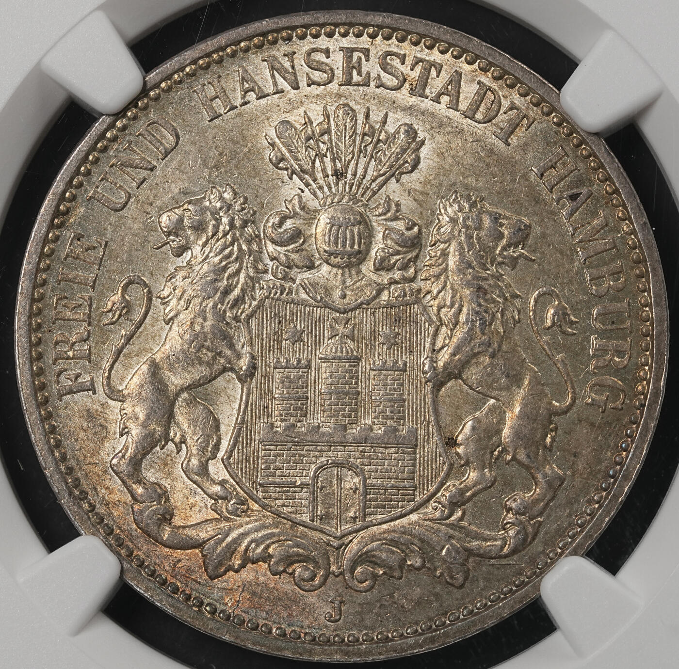 修遠堂世界钱币第五十二期 全场包邮 NGC MS62 1909年汉堡3马克银币