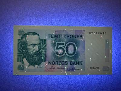 《张总收藏》181期-外币精品百拍特别场 挪威50克朗 UNC 1993年 挪威诗人文耶 无47