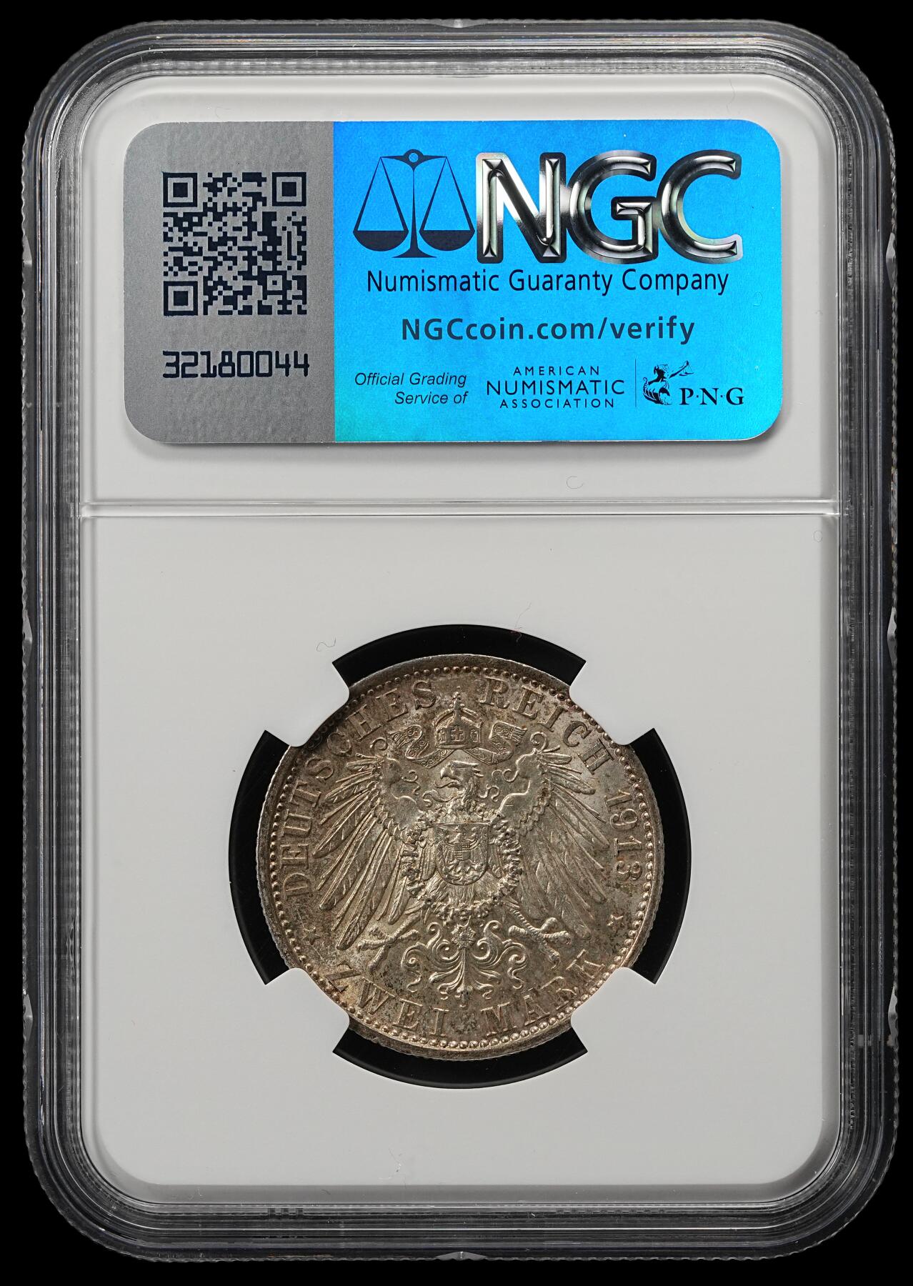 修遠堂世界钱币第五十二期 全场包邮 NGC MS63 1913年普鲁士威廉二世登基25周年纪念2马克银币