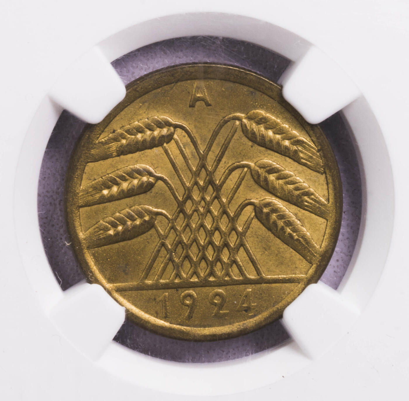 NGC-MS65 1924A德国魏玛50芬尼铜币 亚军魏玛大筋