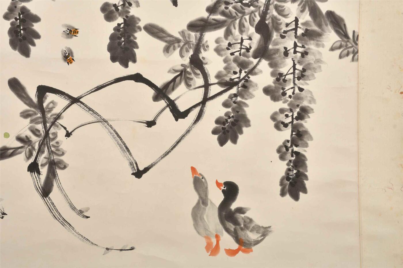 承乾2024年秋季文物艺术品拍卖会 娄师白 紫藤小鸭 纸本立轴 67×67cm