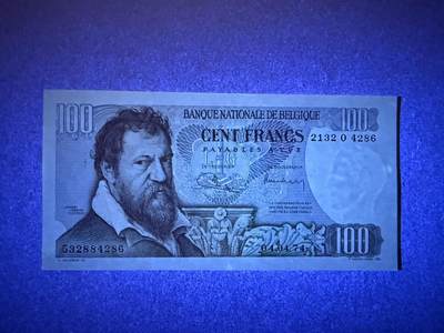《张总收藏》181期-外币精品百拍特别场 比利时100法郎 UNC 1974年 比利时画家兰伯特·伦巴