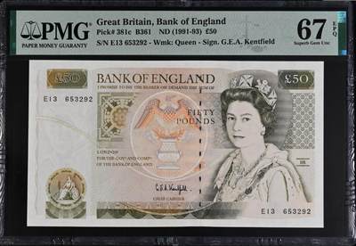 《张总收藏》181期-外币精品百拍特别场 英国D序列1991-93年50镑PMG67E亚军分无47 背面克里斯托弗·雷恩爵士，Pick#381c 冠军68分仅3张