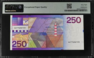 《张总收藏》181期-外币精品百拍特别场 荷兰1985年250盾PMG68E高分 荷兰三剑客最高值-灯塔 美轮美奂