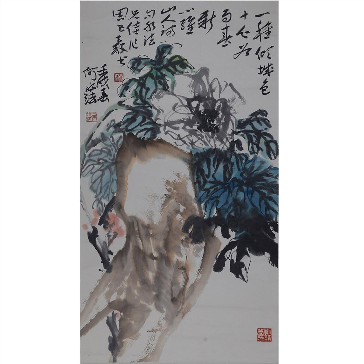 承乾2024年秋季文物艺术品拍卖会 何水法 牡丹 设色纸本立轴 99x52cm