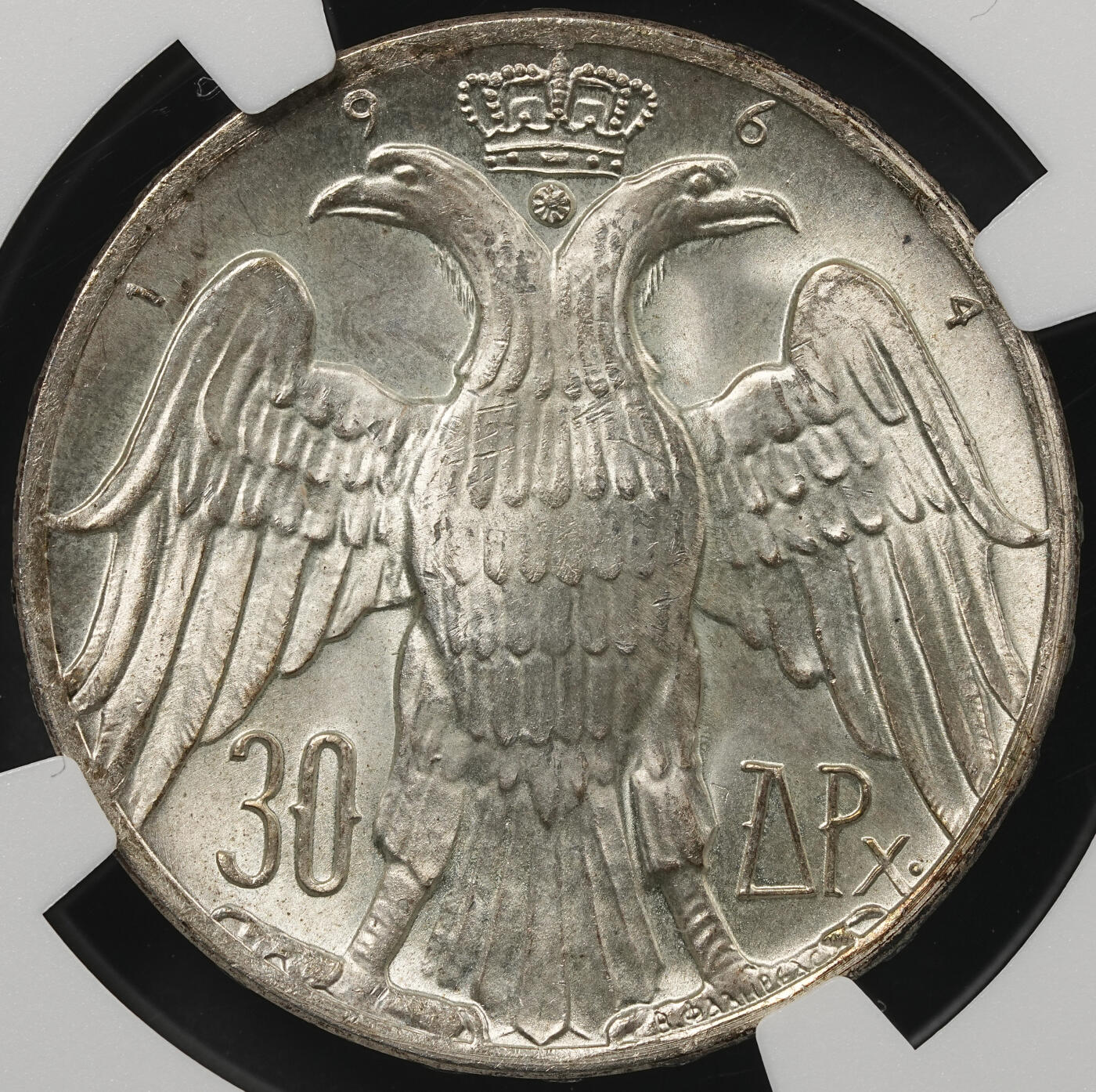 修遠堂世界钱币第五十二期 全场包邮 NGC MS64 1964年希腊国王康斯坦丁二世与丹麦公主安妮玛丽大婚纪念30德拉克马银币