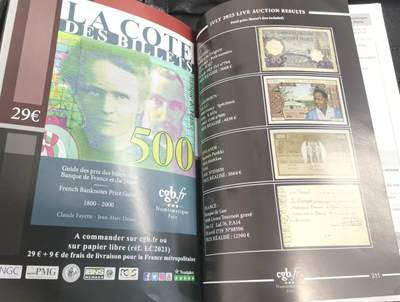 《张总收藏》181期-外币精品百拍特别场 (Live Auction法国cgb.fr印刷，原装进口9.5成新)法属&世界纸币目录2023年10月版
