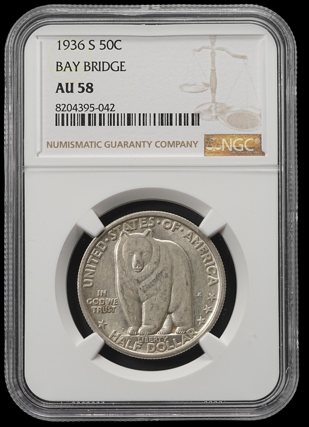 修遠堂世界钱币第五十二期 全场包邮 NGC AU58 1936年旧金山-奥克兰海湾大桥竣工纪念50美分银币