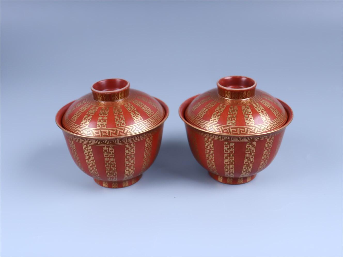 承乾2024年秋季文物艺术品拍卖会 青同治 “喜”字大婚瓷一对 2 9.7*9cm*2  瓷