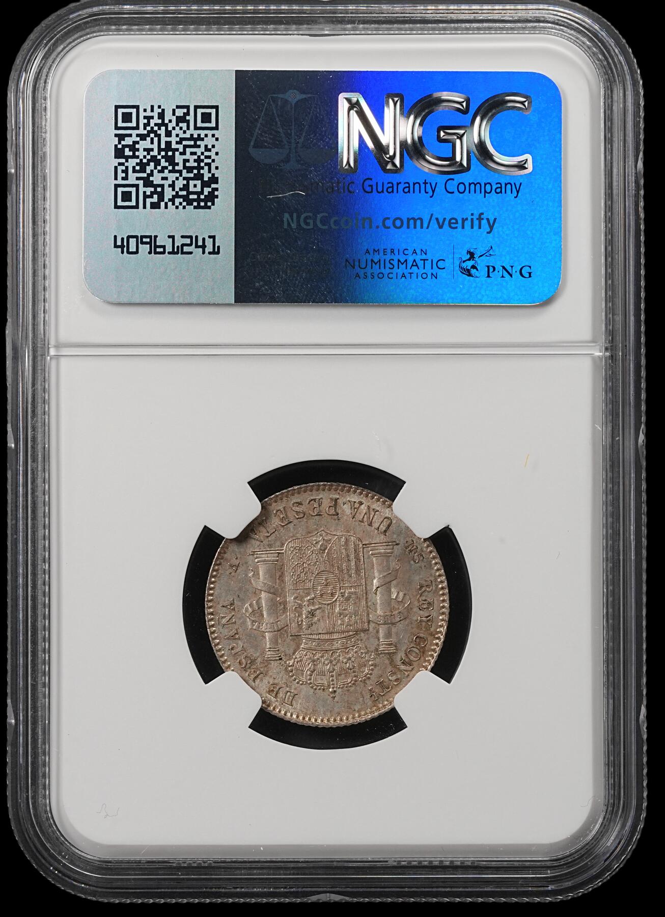 修遠堂世界钱币第五十二期 全场包邮 NGC MS62 1902年西班牙1 PESETA双柱银币 少见的年份