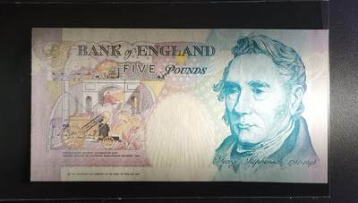 《张总收藏》181期-外币精品百拍特别场 英国E序列初版1990-2002年少见Kenfield签5磅UNC倒置十位89号，Pick#382b