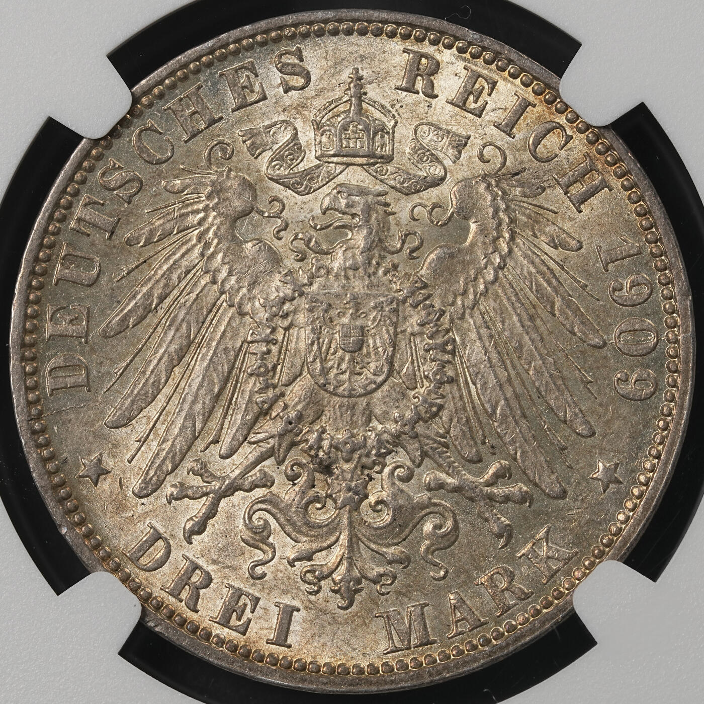 修遠堂世界钱币第五十二期 全场包邮 NGC MS62 1909年汉堡3马克银币