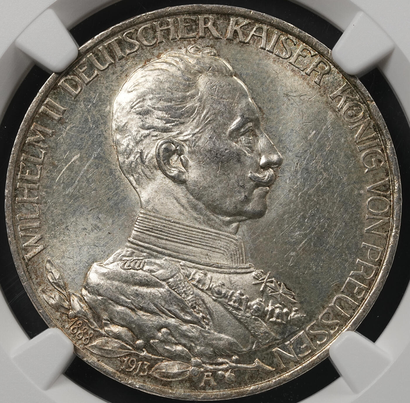 修遠堂世界钱币第五十二期 全场包邮 NGC MS62 1913年普鲁士威廉二世登基25周年纪念3马克银币