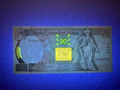 《张总收藏》181期-外币精品百拍特别场 马耳他20镑 UNC 1989年初版 内置安全线版 无4