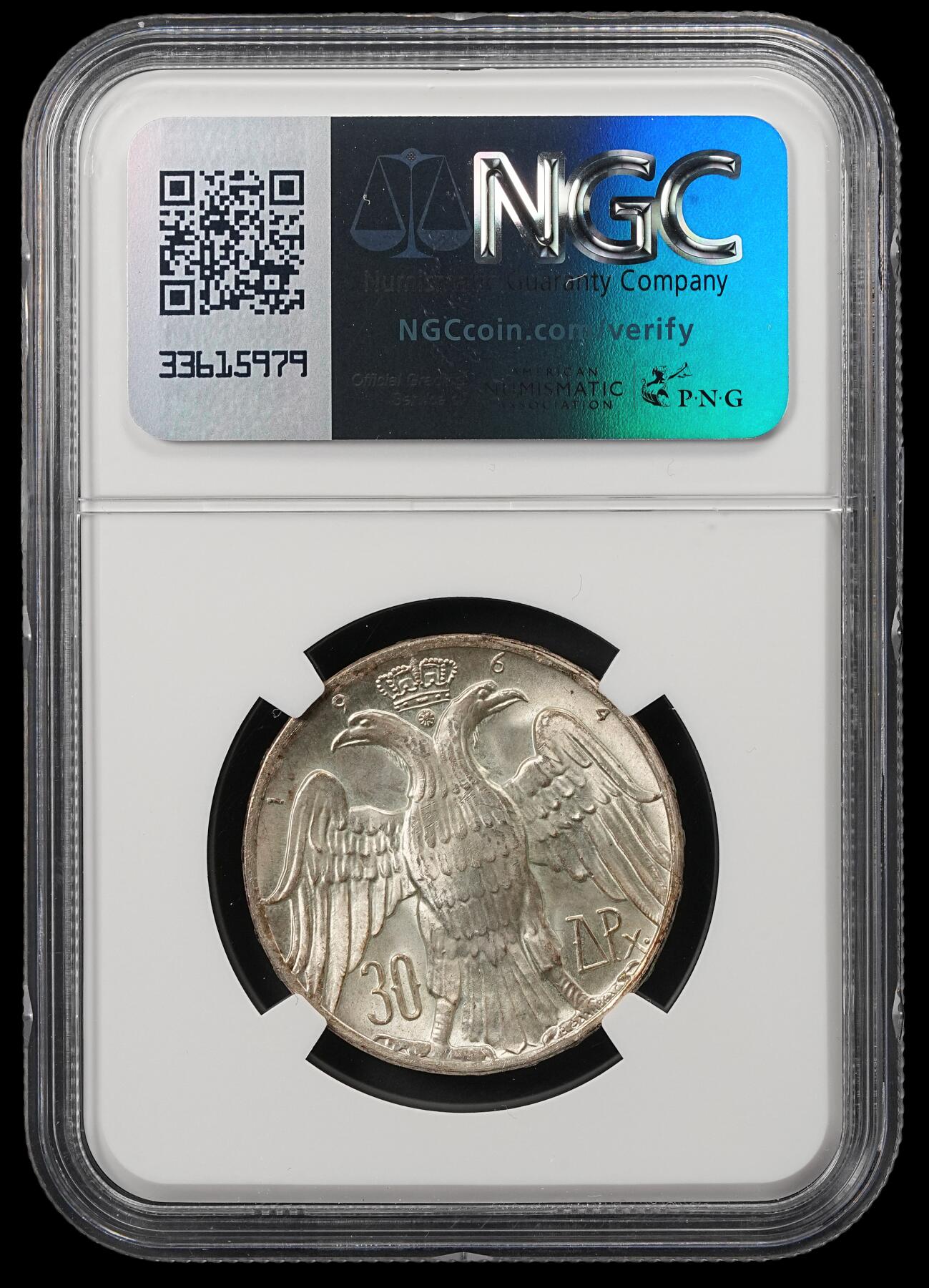 修遠堂世界钱币第五十二期 全场包邮 NGC MS64 1964年希腊国王康斯坦丁二世与丹麦公主安妮玛丽大婚纪念30德拉克马银币