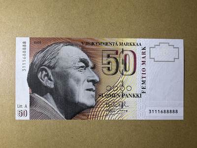 《张总收藏》181期-外币精品百拍特别场 老虎号88888 芬兰50马克 UNC 1991年 无47老虎号88888